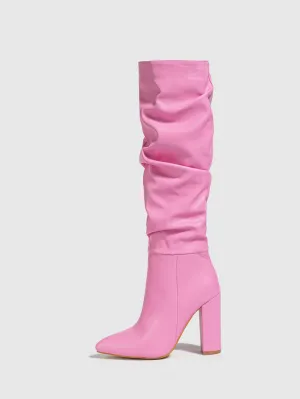 Viola Pleated Block Knee High Boots