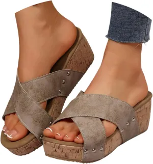 Wedge Sandals For Women 2025 Platform Comfort Orthopedic Wedge Sandals Open Toe Espadrilles Dressy High Heeled Wedges Women Summer Trendy Slip On Slippers Casual Arch Support Shoes Boho Beach Vacation