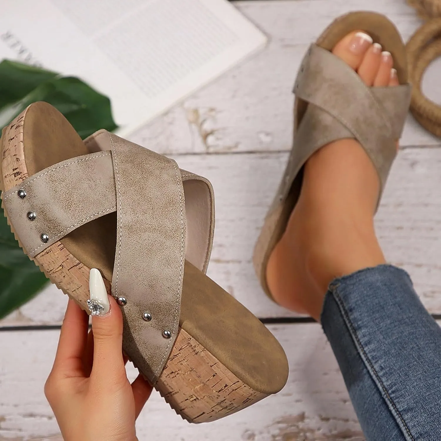 Wedge Sandals For Women 2025 Platform Comfort Orthopedic Wedge Sandals Open Toe Espadrilles Dressy High Heeled Wedges Women Summer Trendy Slip On Slippers Casual Arch Support Shoes Boho Beach Vacation