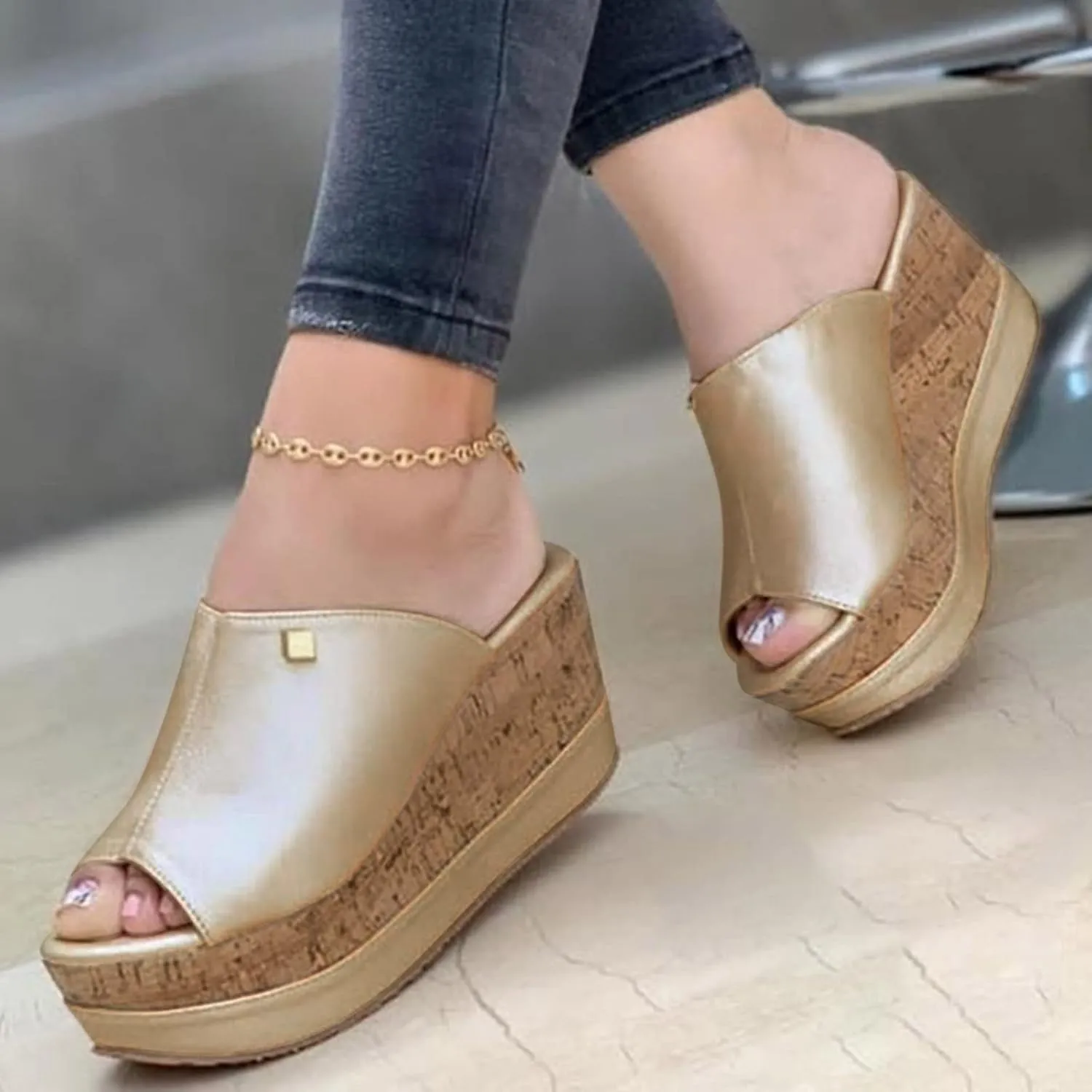 Wedge Sandals for Women Comfortable Arch Support Slip-On Flatform Design Elastic Ankle Band Breathable Summer Slides 2025 Spring and Summer Vacation