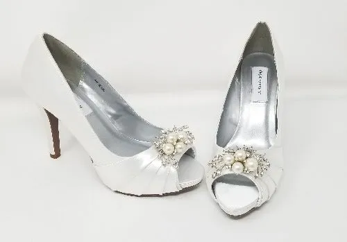 White Wedding Shoes with Pearl and Crystal Design