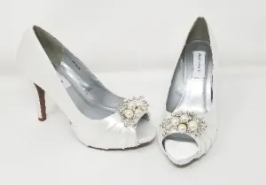 White Wedding Shoes with Pearl and Crystal Design