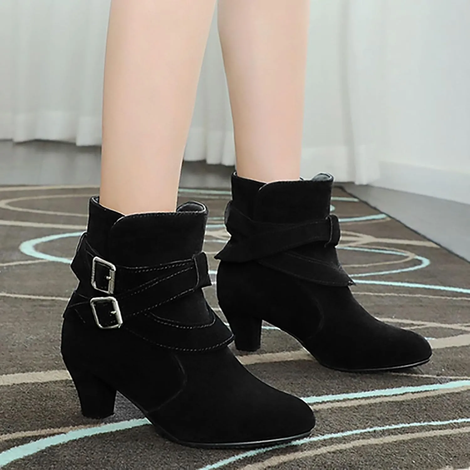 Winter Boots for Women 2024 New Comfortable Mid Chunky Heel Warm Fur Lined Boots Pull On Chukka Western Rain Boots Combat