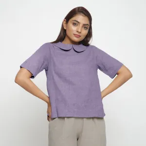 Wisteria Cotton Linen Peter Pan Collar Half Sleeve Top