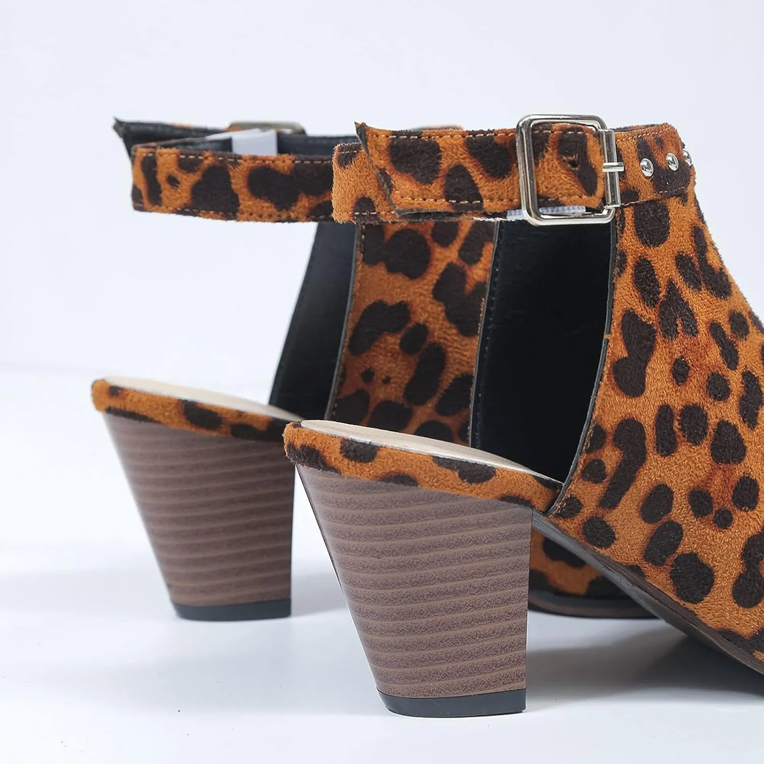 Women Chunky Heel Sandals Open Toe Strappy Ankle Strap Square Toe Comfortable Shoes