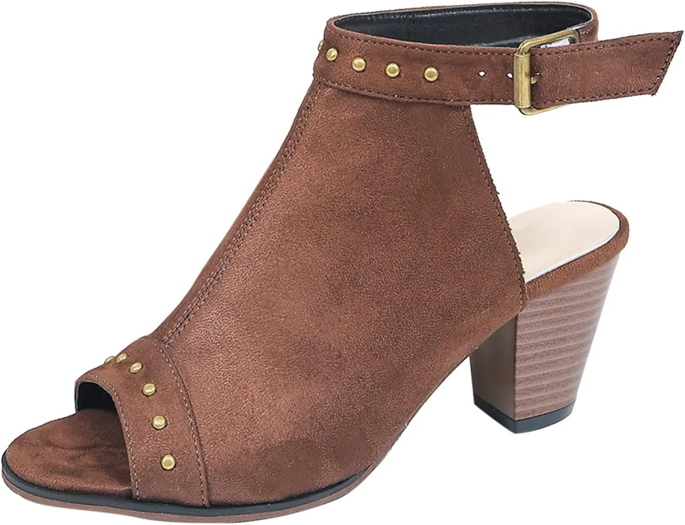 Women Chunky Heel Sandals Open Toe Strappy Ankle Strap Square Toe Comfortable Shoes