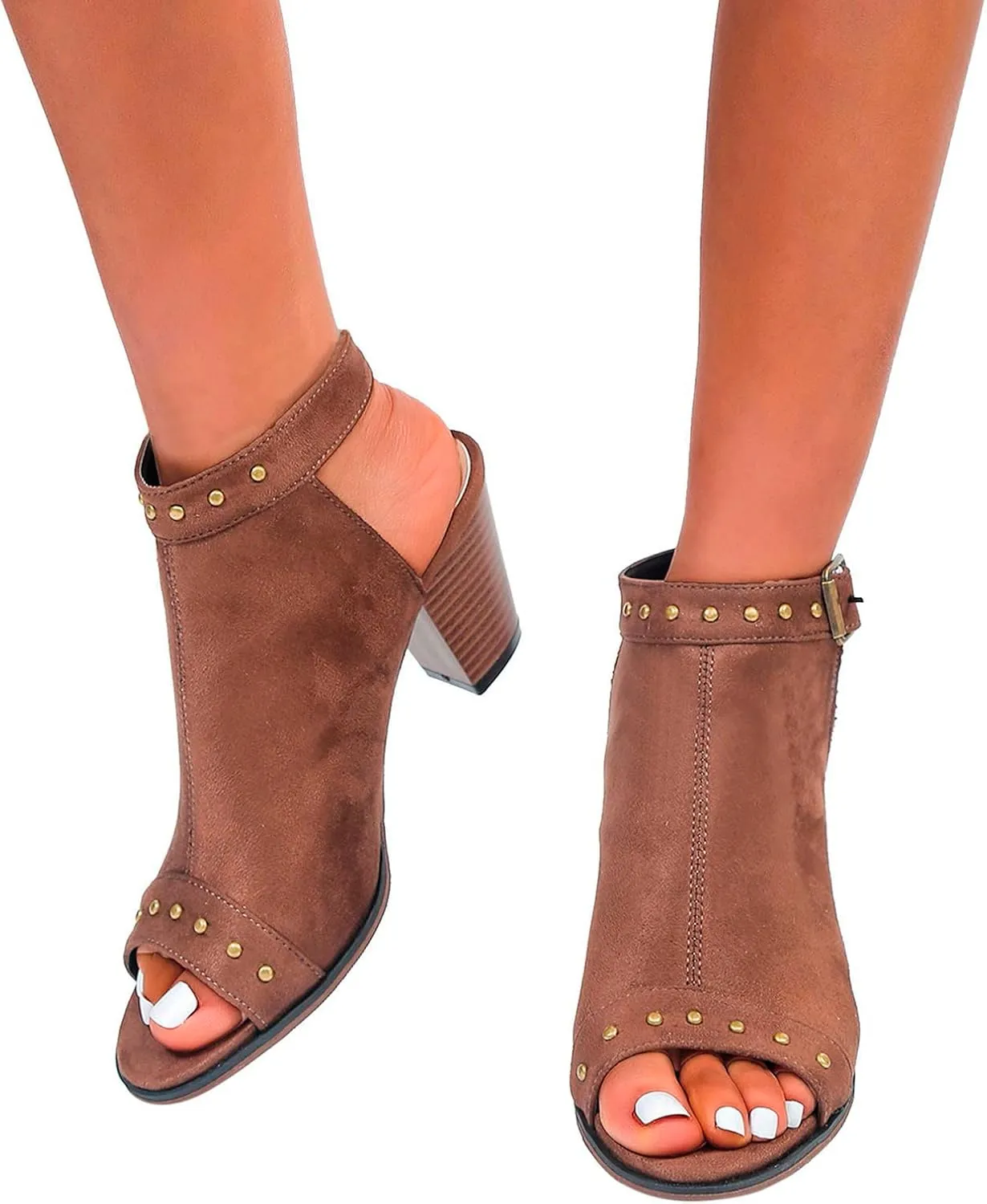 Women Chunky Heel Sandals Open Toe Strappy Ankle Strap Square Toe Comfortable Shoes