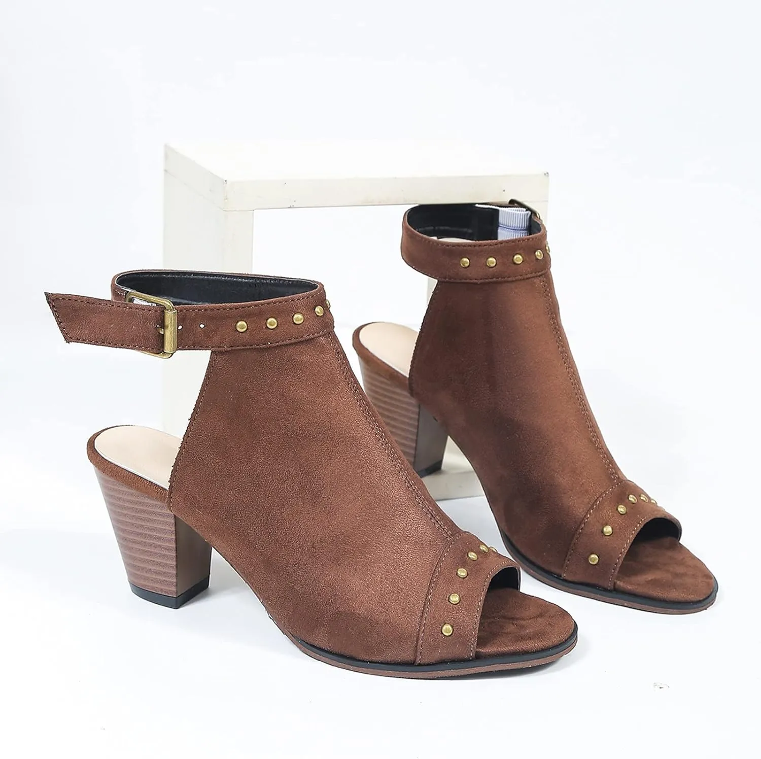 Women Chunky Heel Sandals Open Toe Strappy Ankle Strap Square Toe Comfortable Shoes