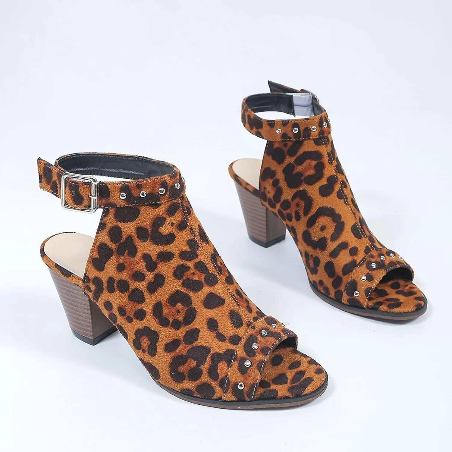 Women Chunky Heel Sandals Open Toe Strappy Ankle Strap Square Toe Comfortable Shoes