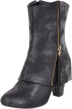 Women Mid Calf Boots Chunky Low Block Heel Fashion Boots Embroidered Slip On Pointed Toe Short Boots with Side Zipper