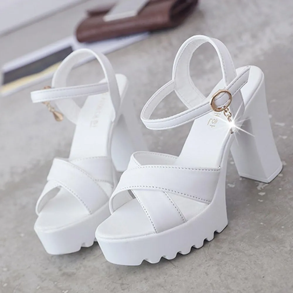 Women Open Toe Chunky Heel Sandals Square Toe Strappy Ankle Strap Comfortable Party Shoes