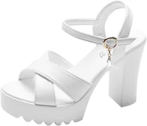 Women Open Toe Chunky Heel Sandals Square Toe Strappy Ankle Strap Comfortable Party Shoes