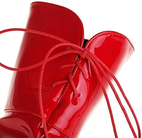 Women Over The Knee Thigh High Boots Lace up Leather Chunky Heel Platform Knight Boots Dress Wedding Long Combat Boots