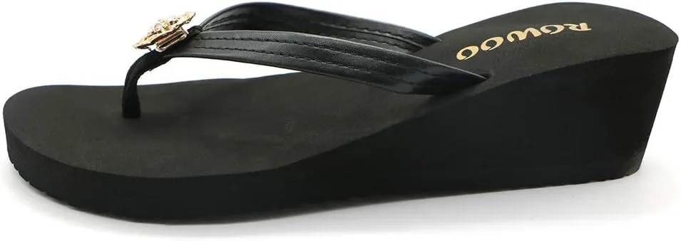 Women Platform Sandals Embellished Wedge Flip Flops