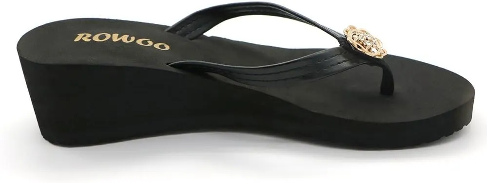 Women Platform Sandals Embellished Wedge Flip Flops