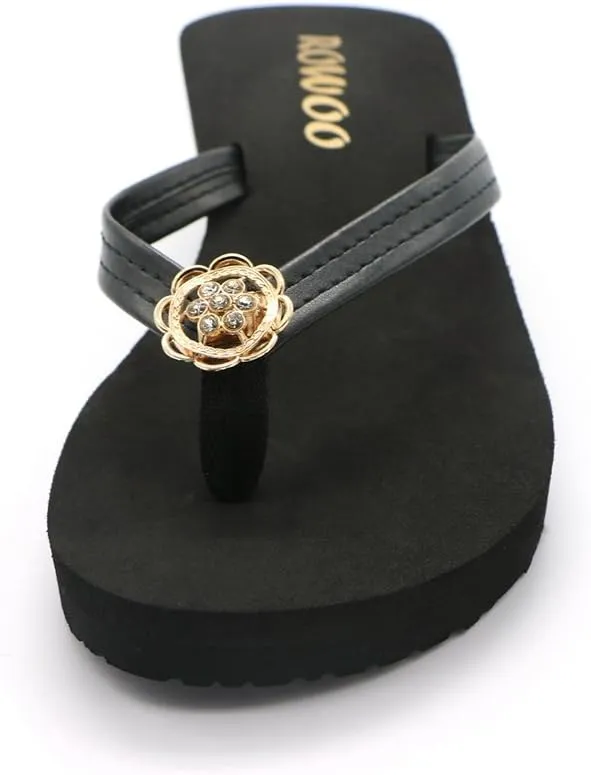 Women Platform Sandals Embellished Wedge Flip Flops