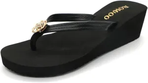 Women Platform Sandals Embellished Wedge Flip Flops
