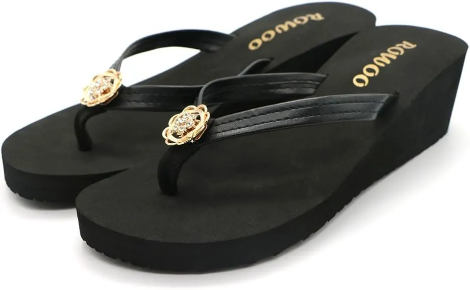 Women Platform Sandals Embellished Wedge Flip Flops