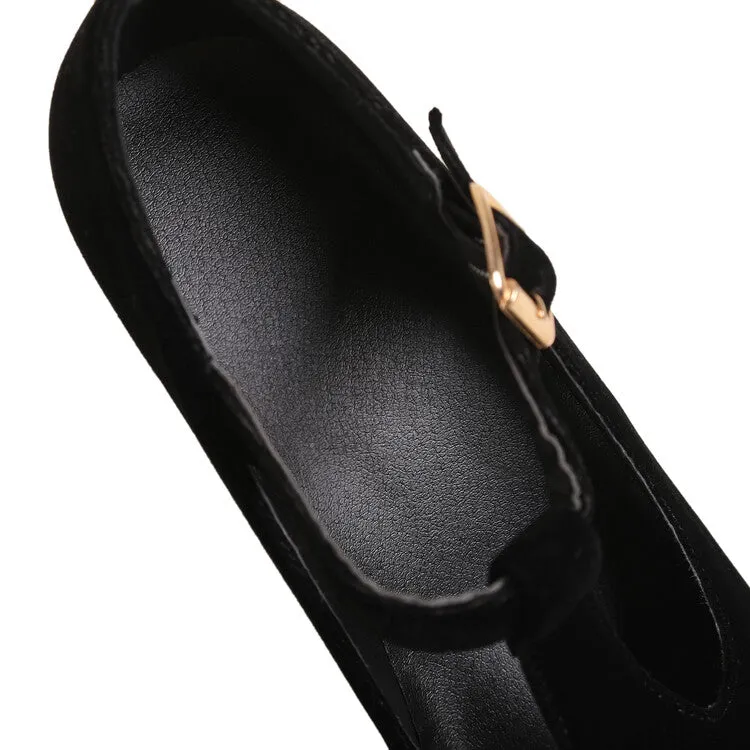 Women Round Toe T Strap Chunky Heel Platform Pumps