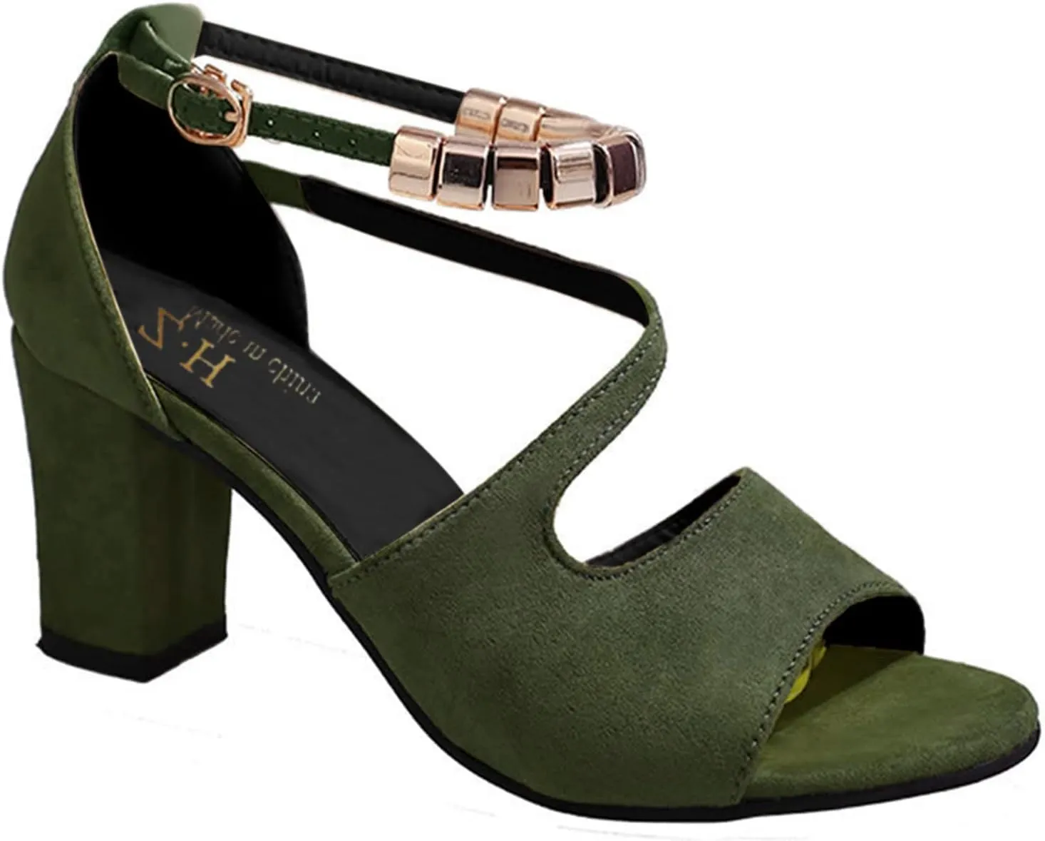 Women Square Toe Sandals Open Toe Strappy Heels Chunky Block Heel Ankle Strap Party Shoes