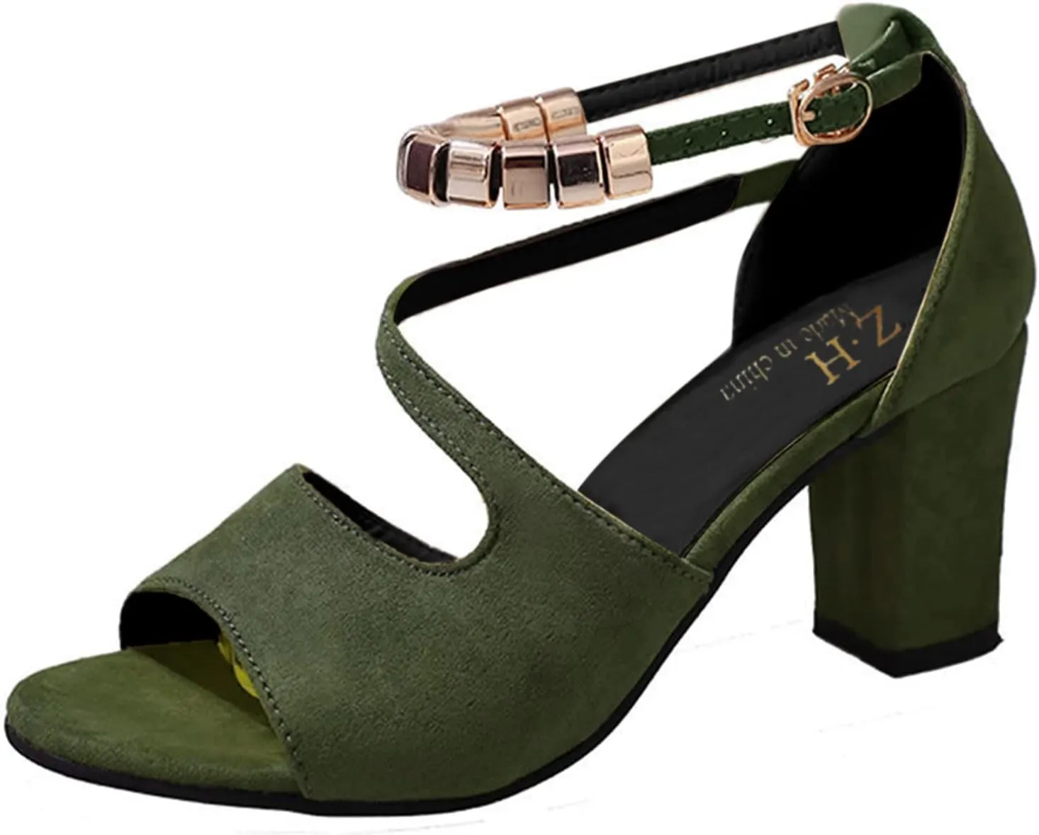 Women Square Toe Sandals Open Toe Strappy Heels Chunky Block Heel Ankle Strap Party Shoes