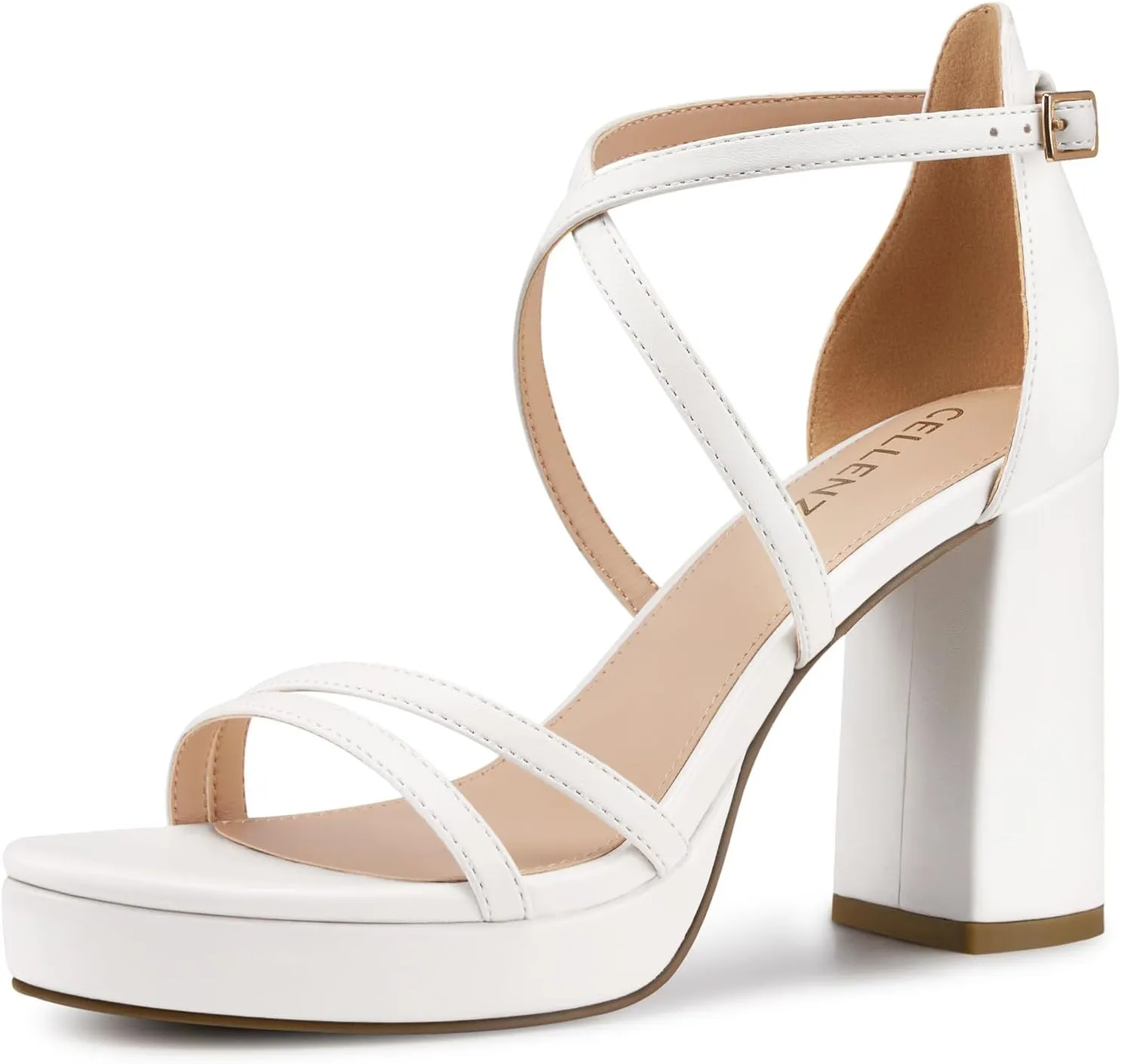 Women Strappy Platform Heels: 3.4 Inch Chunky Heeled Sandals, Comfortable Sexy Block High Heels, for Prom Party Bridal Wedding Black White Silver Nude Dressy Shoes
