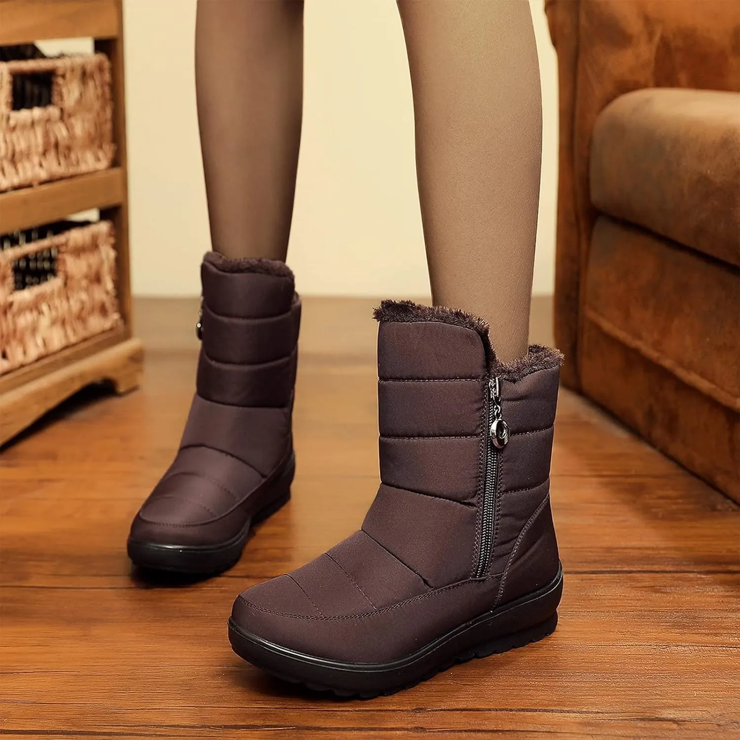 Women Winter Snow Boots Warm Fur Lined Ankle Booties Cold Weather Insulated Boots Waterproof Comfy Walking Boots