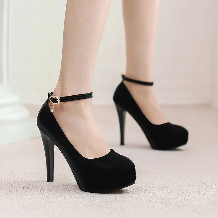 Women's Almond Toe Ankle Strap Stiletto Heel Platform Pumps