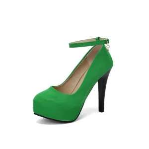 Women's Almond Toe Ankle Strap Stiletto Heel Platform Pumps