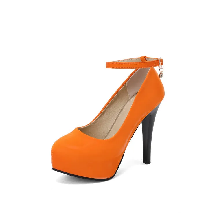 Women's Almond Toe Ankle Strap Stiletto Heel Platform Pumps