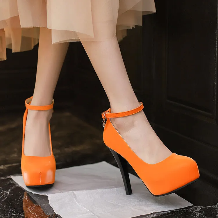 Women's Almond Toe Ankle Strap Stiletto Heel Platform Pumps