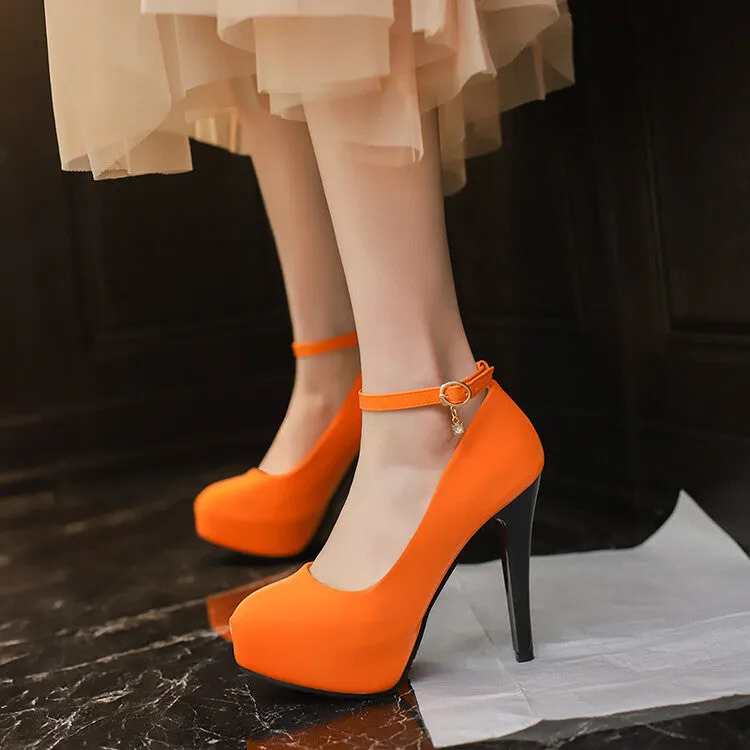 Women's Almond Toe Ankle Strap Stiletto Heel Platform Pumps