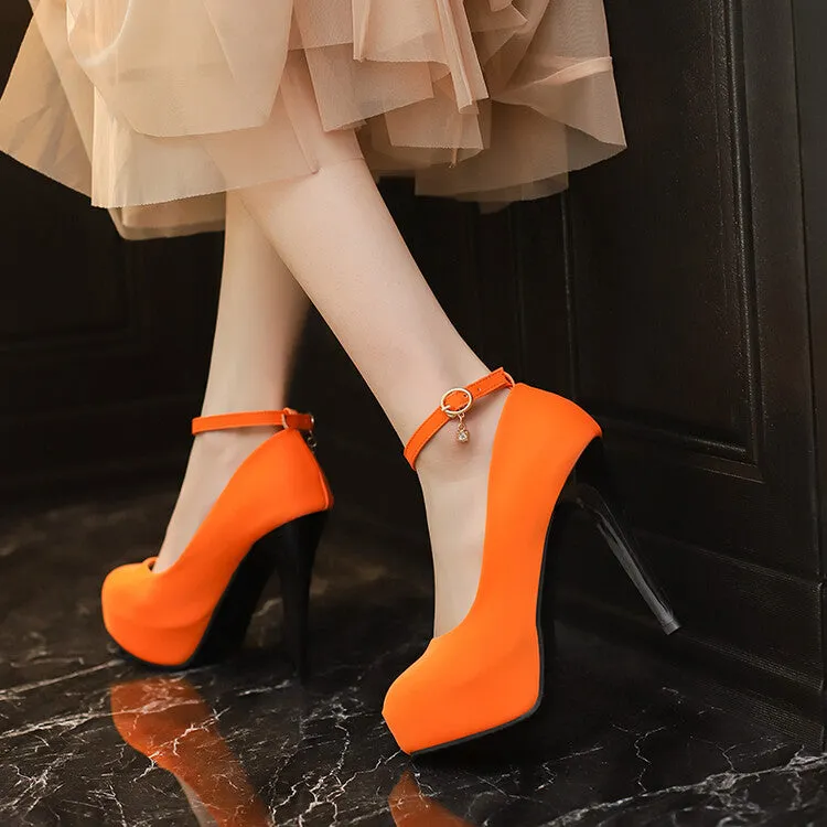 Women's Almond Toe Ankle Strap Stiletto Heel Platform Pumps