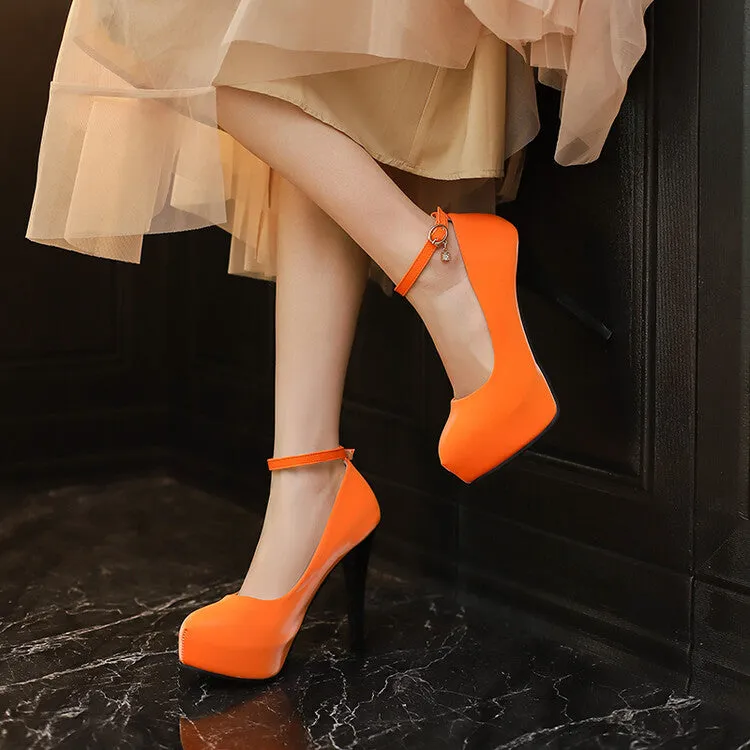 Women's Almond Toe Ankle Strap Stiletto Heel Platform Pumps