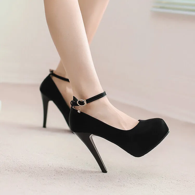 Women's Almond Toe Ankle Strap Stiletto Heel Platform Pumps