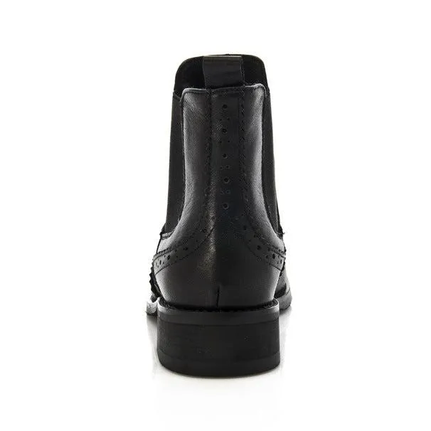 Women's Black Leather Ankle Boots Vintage Brogues Chelsea Boots