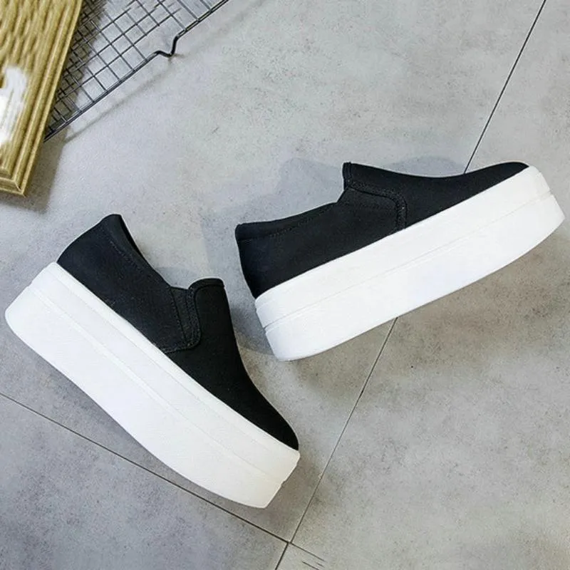 Women's Casual Canvas Slip-Ons With Thick Sole