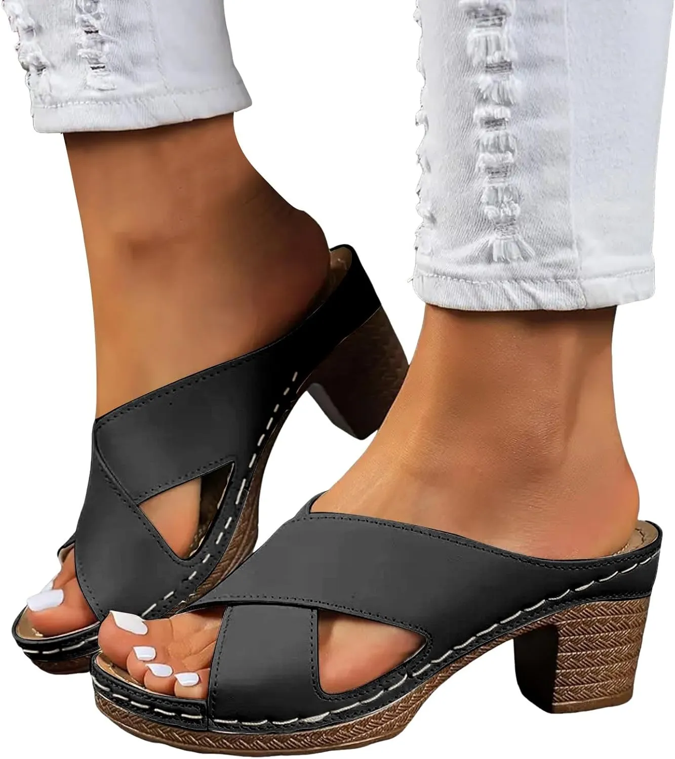 Women's Chunky Low Heel Sandals Thick Heel Strap Women's Outdoor Shoes Fashionable And Casual Fish Mouth Open Beach