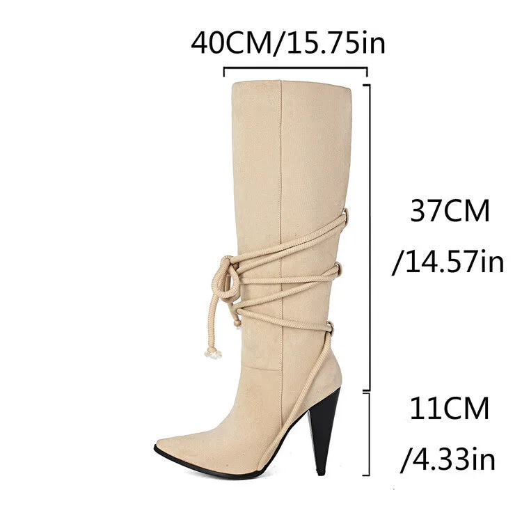 Women's Cross Straps Spike Heel Knee High Boots