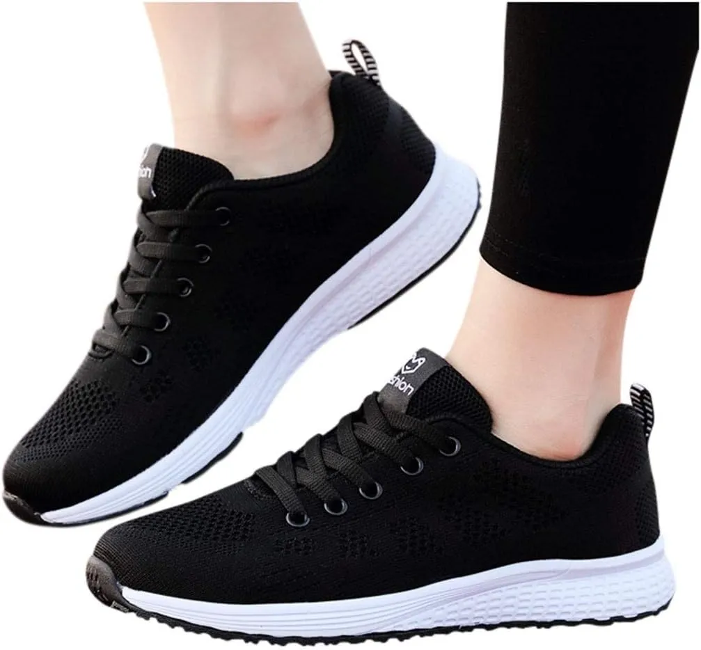 Women's Fashion Sneaker Non Slip Breathable Lightweight Comfortable Lace Up Womens Trail Running Shoes Flats Loafers Womens White Platform Sneakers