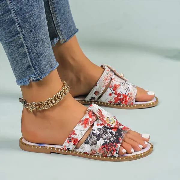 Women's Flat Printed Colorful Pearl Slippers 98670429C