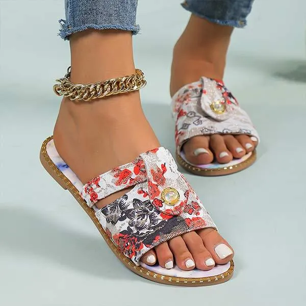 Women's Flat Printed Colorful Pearl Slippers 98670429C