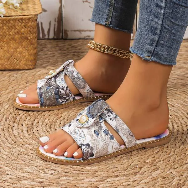 Women's Flat Printed Colorful Pearl Slippers 98670429C