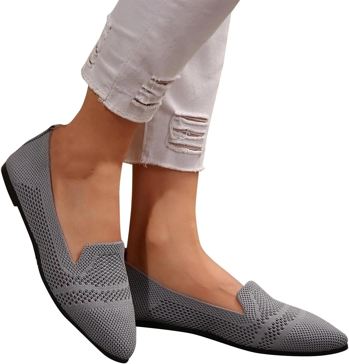 Women's Fly Weave Flat Shoes Pointed Toe Fashion Single Shoes Mesh Breathable Shoes Casual Shopping Flat Shoes