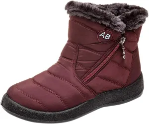 Women's Furry Ankle Booties Fleece Lined Warm Snow Boots Soft Flat Soled Non Slip Womens Winter Boots Extra Wide Calf