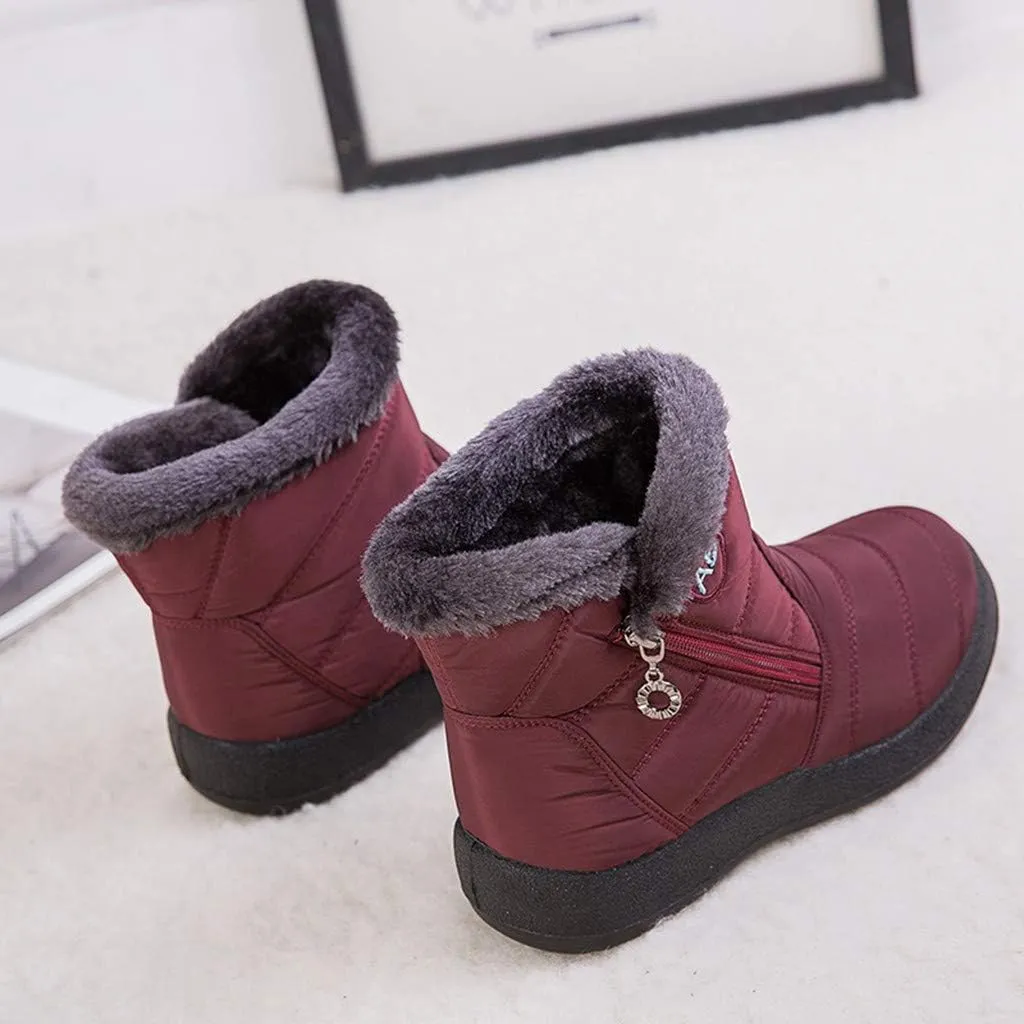 Women's Furry Ankle Booties Fleece Lined Warm Snow Boots Soft Flat Soled Non Slip Womens Winter Boots Extra Wide Calf