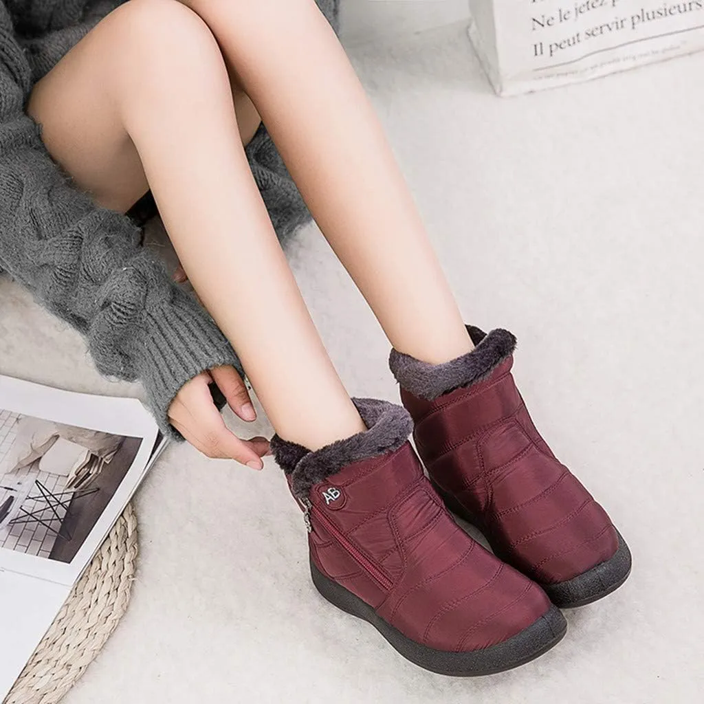 Women's Furry Ankle Booties Fleece Lined Warm Snow Boots Soft Flat Soled Non Slip Womens Winter Boots Extra Wide Calf