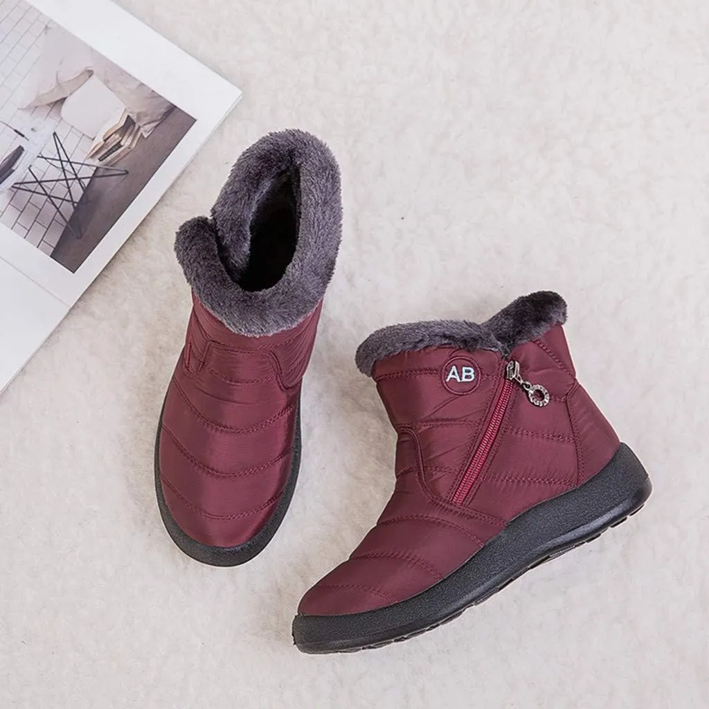Women's Furry Ankle Booties Fleece Lined Warm Snow Boots Soft Flat Soled Non Slip Womens Winter Boots Extra Wide Calf