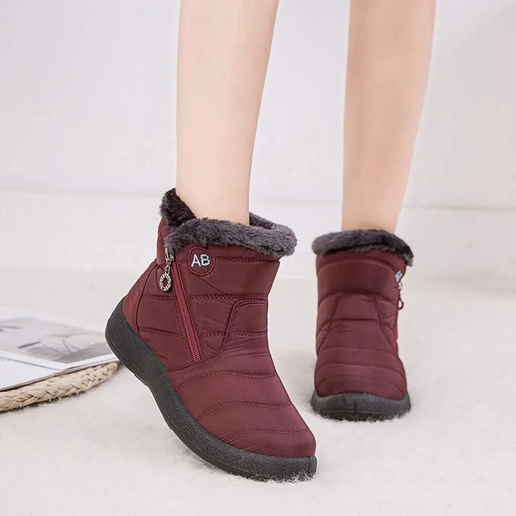Women's Furry Ankle Booties Fleece Lined Warm Snow Boots Soft Flat Soled Non Slip Womens Winter Boots Extra Wide Calf