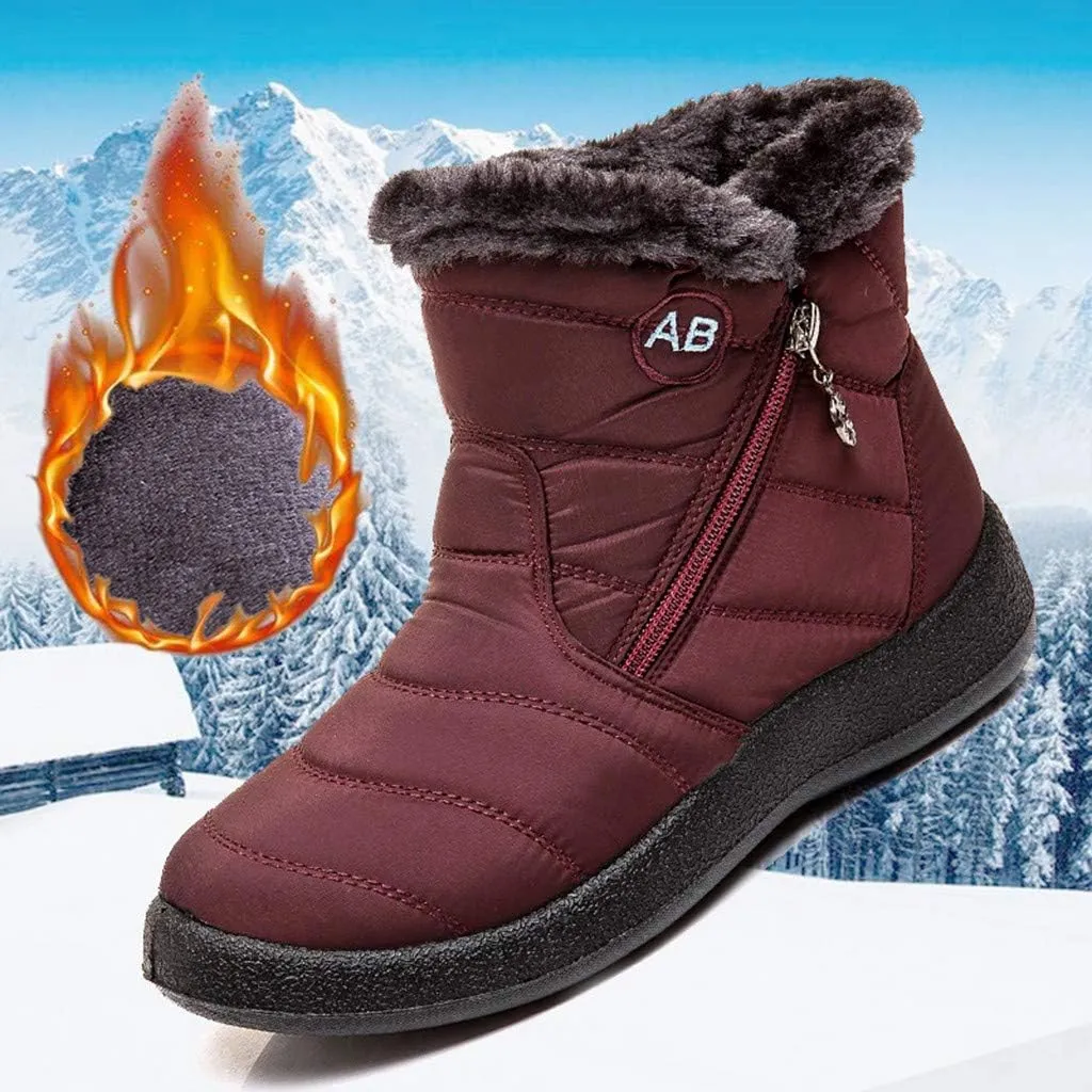 Women's Furry Ankle Booties Fleece Lined Warm Snow Boots Soft Flat Soled Non Slip Womens Winter Boots Extra Wide Calf